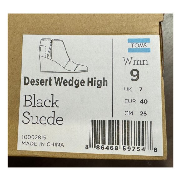 Toms Desert Wedge High Black Suede Size 9 - Picture 10 of 10